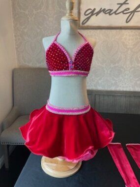 ❤️🩷 Showtime Creations Red & Pink Tap Dance Costume – Child 12 🩷❤️